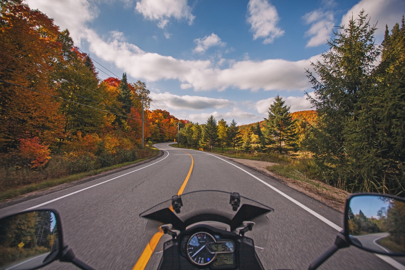 motorcycle rider perspective on road