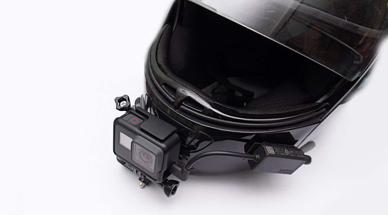 motorcycle helmet with motovlog set-up