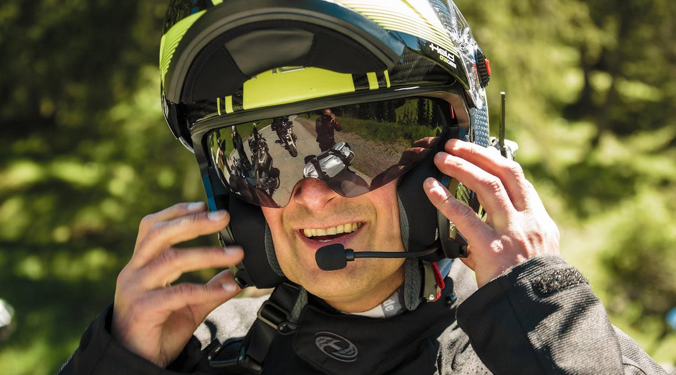 Man with motorcycle helmet